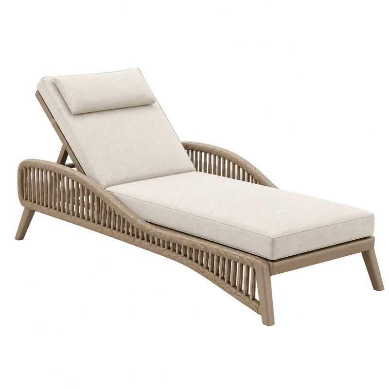 Sonnenliege 200 x 75 x 90 cm Beige mit Metallgestell und Seilbespannung für den Außenbereich verstellbar