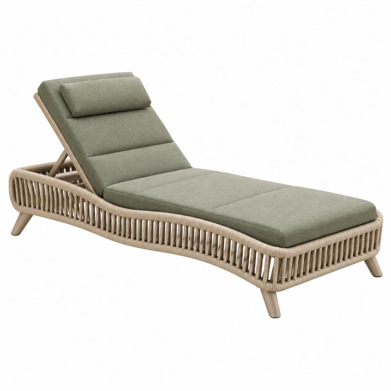 Gartenliege 200 x 75 x 88 cm mit Seilgeflecht in Beige und Grün verstellbare Rückenlehne