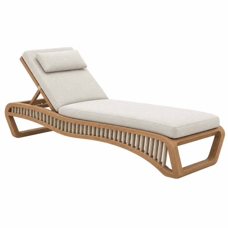 Sonnenliege 200 x 70 x 85 cm Holz Beige mit verstellbarer Rückenlehne für Terrasse