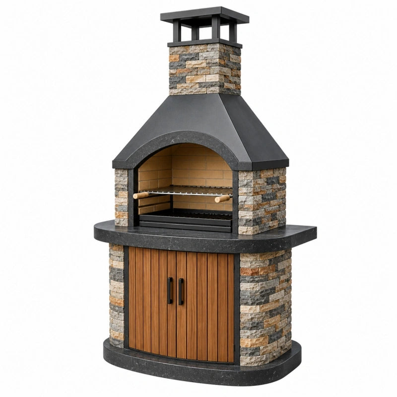 Grillkamin 120 x 70 x 220 cm Steinverkleidung Anthrazit für den Außenbereich