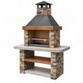 Gartengrill 120 x 70 x 210 cm aus Stein Metall und Holz mit Kamin und Ablage