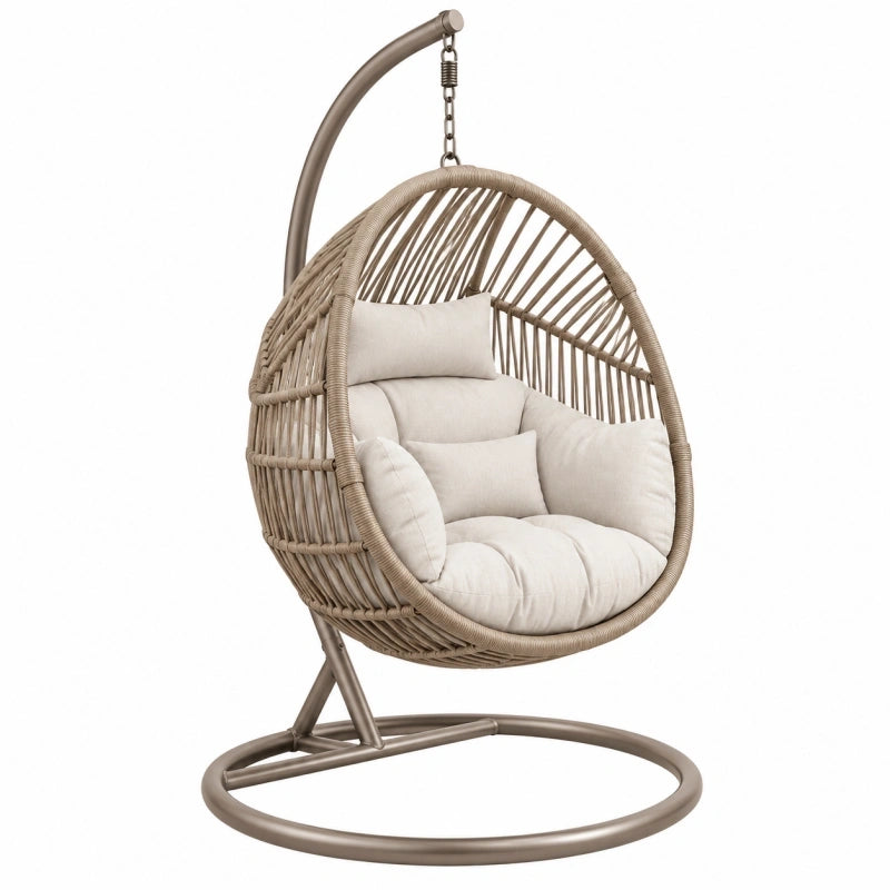Hängesessel 100 x 100 x 195 cm Geflecht Metall Taupe Beige mit Standgestell