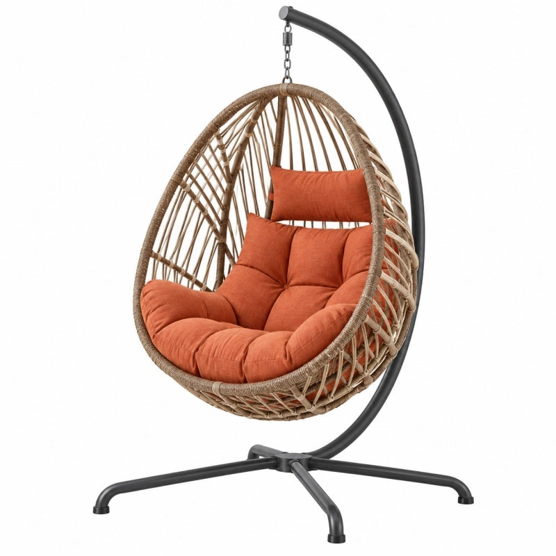 Hängesessel 105 x 105 x 195 cm Kunststoffgeflecht Beige mit Stahlgestell Schwarz für Innenbereich
