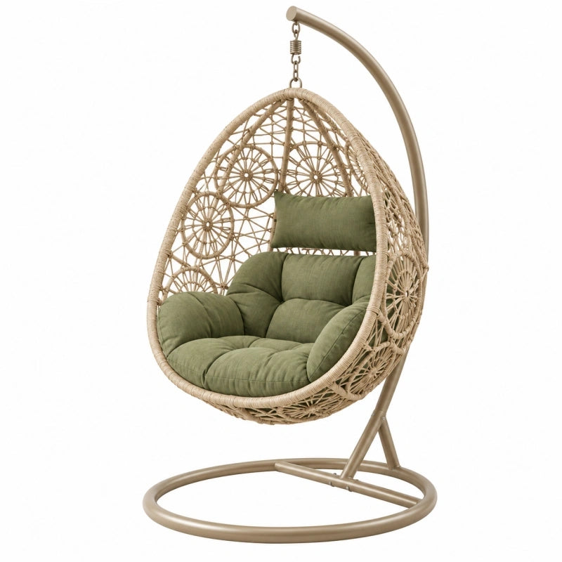 Hängesessel 105 x 105 x 195 cm Geflecht Metall Grün Beige Boho mit Gestell