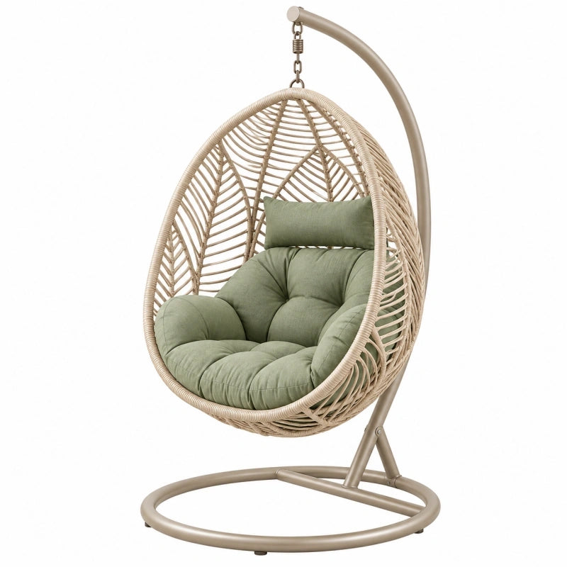 Hängesessel 105 x 105 x 195 cm Geflecht Metall Beige Grün mit Gestell
