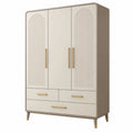 Kleiderschrank 100 x 45 x 180 cm aus Holzwerkstoff in Creme mit geriffelter Front für Schlafzimmer im modernen Stil