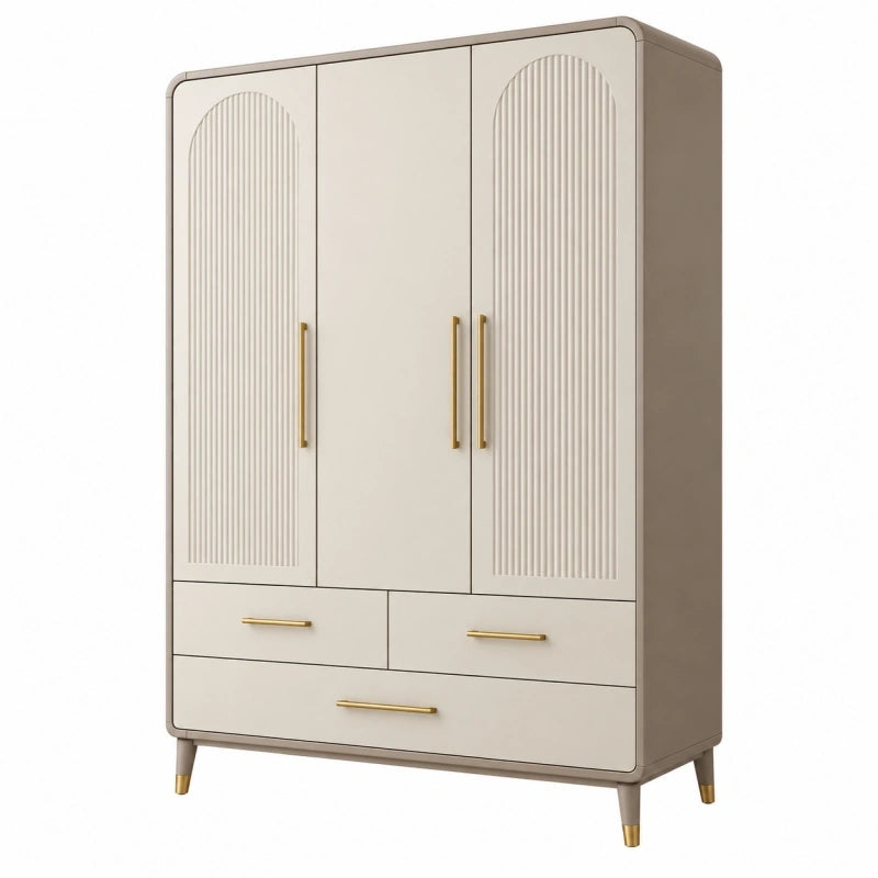 Kleiderschrank 100 x 45 x 180 cm aus Holzwerkstoff in Creme mit geriffelter Front für Schlafzimmer im modernen Stil