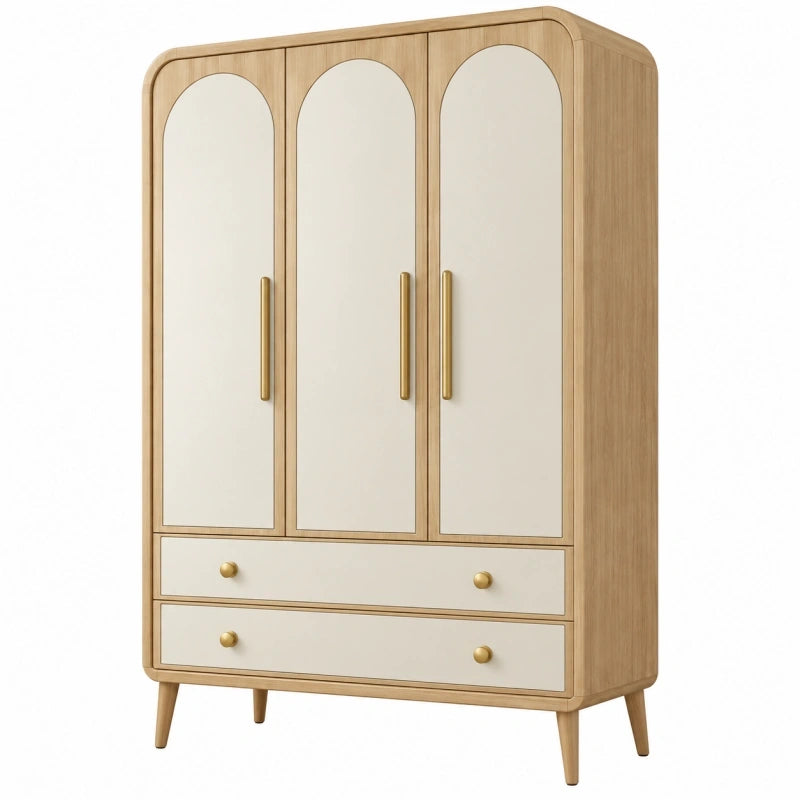 Kleiderschrank 120 x 55 x 190 cm Holzwerkstoff Naturweiß mit 3 Türen und 2 Schubladen