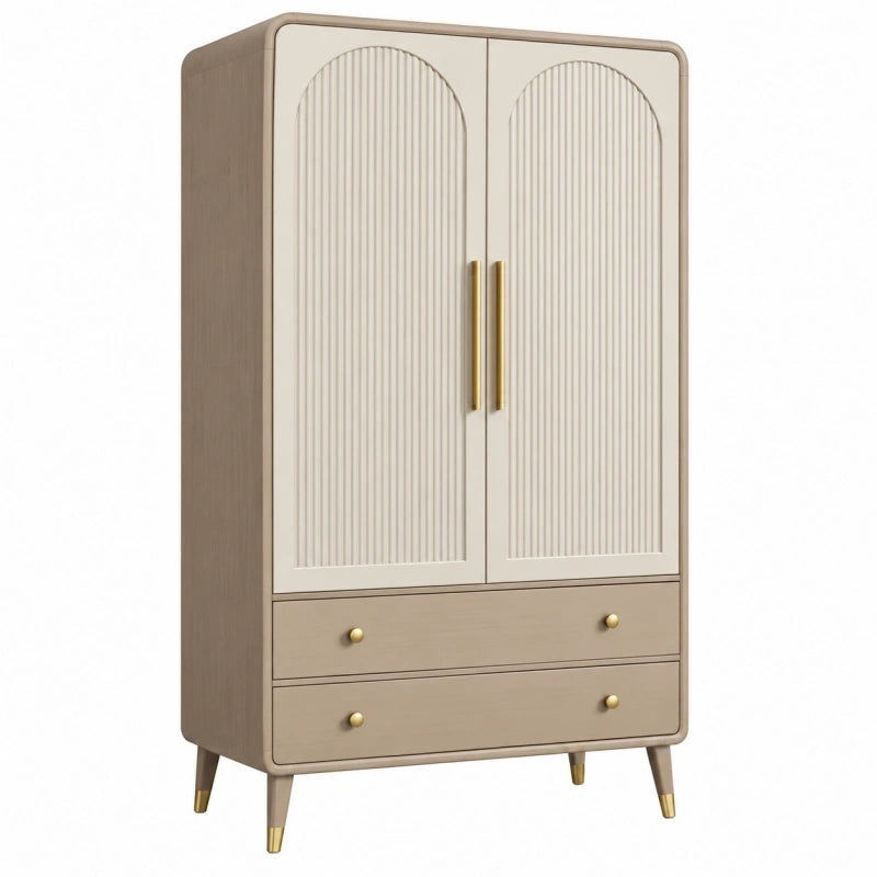 Kleiderschrank 90 x 45 x 180 cm Holzwerkstoff Beige mit 2 Türen und 2 Schubladen