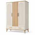 Kleiderschrank 120 x 55 x 190 cm Holzwerkstoff Creme Eichenholzoptik mit 3 Türen und 2 Schubladen