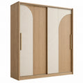 Kleiderschrank 200 x 60 x 220 cm Holzwerkstoff Naturholz Beige mit Schiebetüren geriffeltes Design