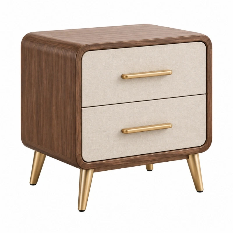 Nachttisch 50 x 40 x 55 cm Walnuss Beige mit 2 Schubladen Holzwerkstoff Metallfüße