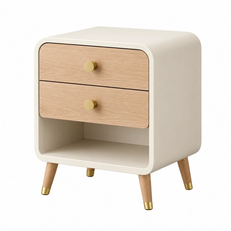 Nachttisch 45 cm 40 cm 60 cm aus Holzwerkstoff in Creme mit 2 Schubladen im skandinavischen Stil