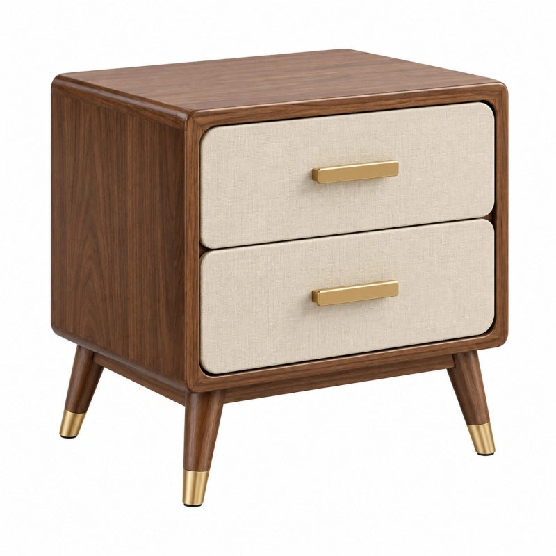 Nachttisch 50 x 40 x 60 cm in Walnussbraun Beige mit 2 Schubladen Retro-Stil