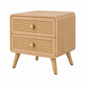 Nachttisch 45 x 40 x 55 cm Holzoptik mit Rattangeflecht - 2 Schubladen