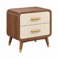 Nachttisch 50 x 40 x 55 cm Holzwerkstoff Braun Creme mit 2 Schubladen Mid-Century-Stil