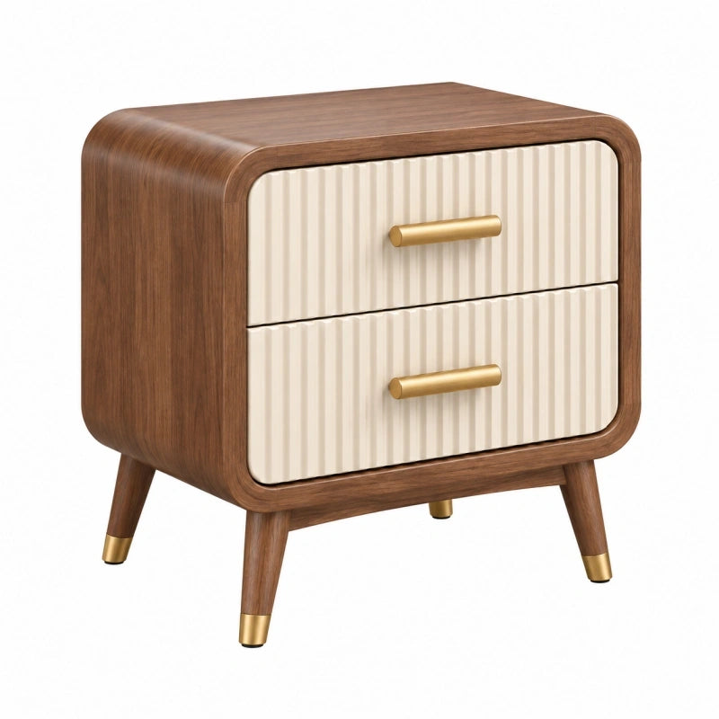 Nachttisch 50 x 40 x 55 cm Holzwerkstoff Braun Creme mit 2 Schubladen Mid-Century-Stil