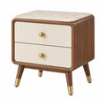 Nachttisch 50 x 40 x 60 cm Holzwerkstoff Braun Creme mit 2 Schubladen und Steinoptikplatte