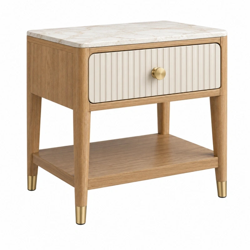 Nachttisch 55 x 40 x 65 cm Holzoptik Weiß mit Schublade und Ablage