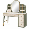 Schminktisch 100 cm Holzwerkstoff Grün Creme Gold mit Spiegel Schubladen und Ablagen