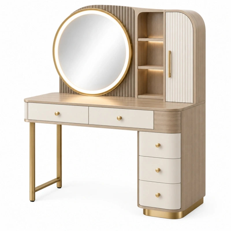 Schminktisch 120 x 45 x 150 cm Holzwerkstoff Beige mit Spiegel LED-Beleuchtung und Stauraum