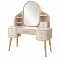 Schminktisch 120 x 50 x 160 cm Beige/Gold mit Spiegel Schubladen und Ablagen