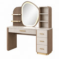Schminktisch 120 x 45 x 140 cm Holzwerkstoff Beige Braun Gold mit Spiegel Schubladen und Ablagen