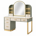 Schminktisch 120 x 50 x 160 cm mit Spiegel MDF Grün Weiß Gold Art Deco mit Schubladen und Ablagen