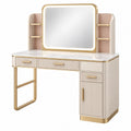 Schminktisch 120 x 50 x 150 cm in Creme Gold mit Spiegel Stauraum und Beleuchtung